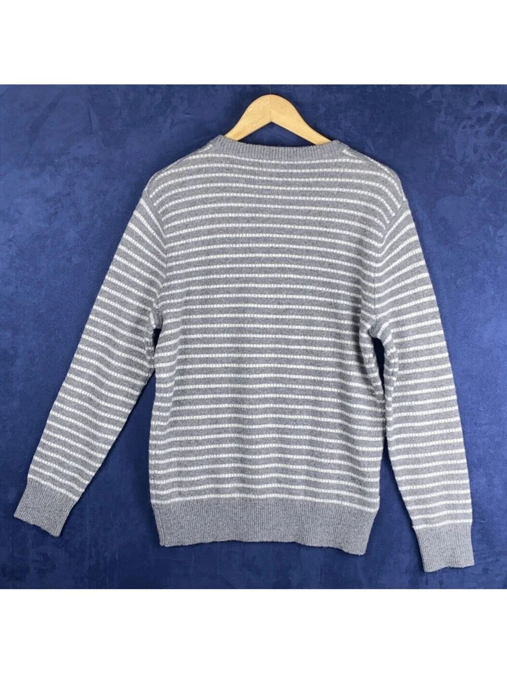 J. Crew Men’s Sz M Pullover Sweater Grey Striped Merino Wool Blend